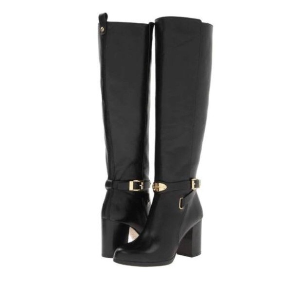 Michael Kors Shoes - Michael Kors Arley Black Leather‎ Knee High Boots Gold Zipper Size 8